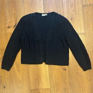 Women's Black Cable-Knit V-Neck Cardigan